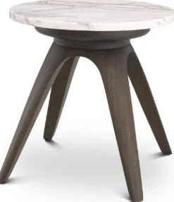 Casa Padrino Luxus Beistelltisch Mokka / Weiß-Flieder Ø 40 x H. 41 cm - Runder Mahagoni Tisch mit Marmorplatte - Wohnzimmer Möbel - Luxus Möbel