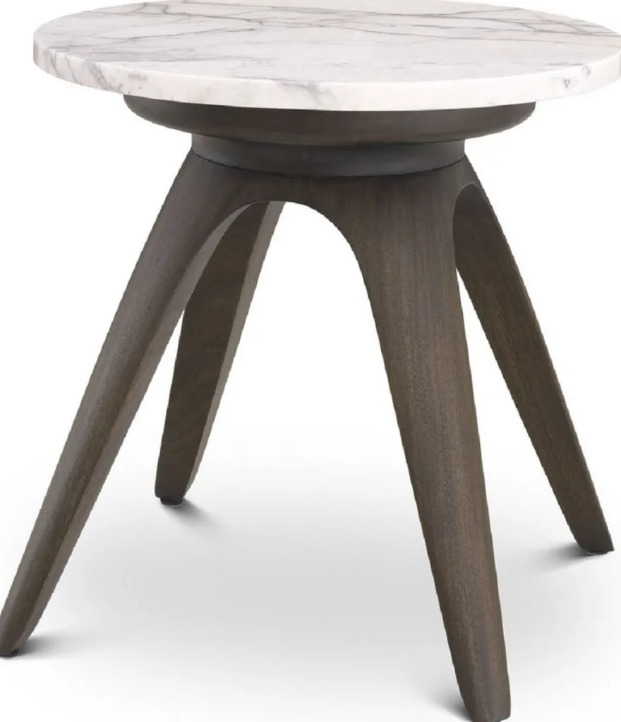 Casa Padrino Luxus Beistelltisch Mokka / Weiß-Flieder Ø 40 x H. 41 cm - Runder Mahagoni Tisch mit Marmorplatte - Wohnzimmer Möbel - Luxus Möbel