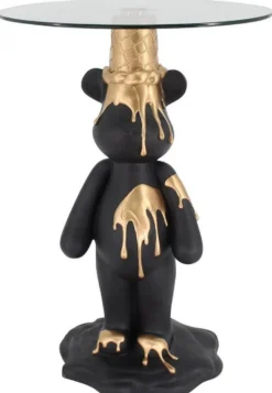 Casa Padrino Luxus Beistelltisch Bär Schwarz / Gold Ø 48,5 x H. 69 cm - Runder Kunstharz Tisch mit Glasplatte - Wohnzimmer Möbel - Luxus Möbel - Luxus Einrichtung - Wohnzimmer Einrichtung