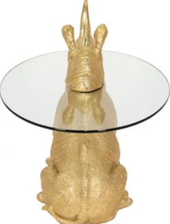 Casa Padrino Luxus Beistelltisch Nashorn Gold Ø 65 x H. 55 cm - Runder Kunstharz Tisch mit Glasplatte - Wohnzimmer Möbel - Luxus Möbel - Luxus Einrichtung - Wohnzimmer Einrichtung