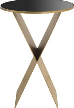 Casa Padrino Luxus Beistelltisch Messingfarben / Schwarz Ø 50 x H. 70 cm - Runder Edelstahl Tisch mit Glasplatte - Wohnzimmer Möbel - Luxus Kollektion