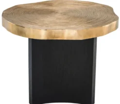 Casa Padrino Luxus Beistelltisch Messingfarben / Schwarz Ø 63,5 x H. 50,5 cm - Luxuriöser Beistelltisch mit Tischplatte im Baumscheiben Design