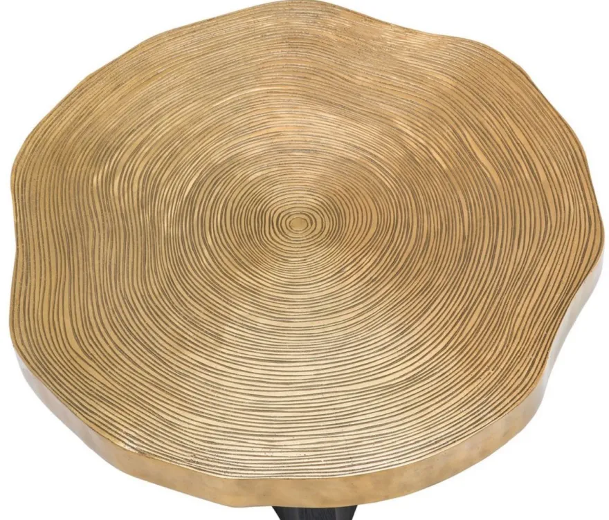 Casa Padrino Luxus Beistelltisch Messingfarben / Schwarz Ø 63,5 x H. 50,5 cm - Luxuriöser Beistelltisch mit Tischplatte im Baumscheiben Design