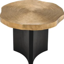 Casa Padrino Luxus Beistelltisch Messingfarben / Schwarz Ø 63,5 x H. 50,5 cm - Luxuriöser Beistelltisch mit Tischplatte im Baumscheiben Design