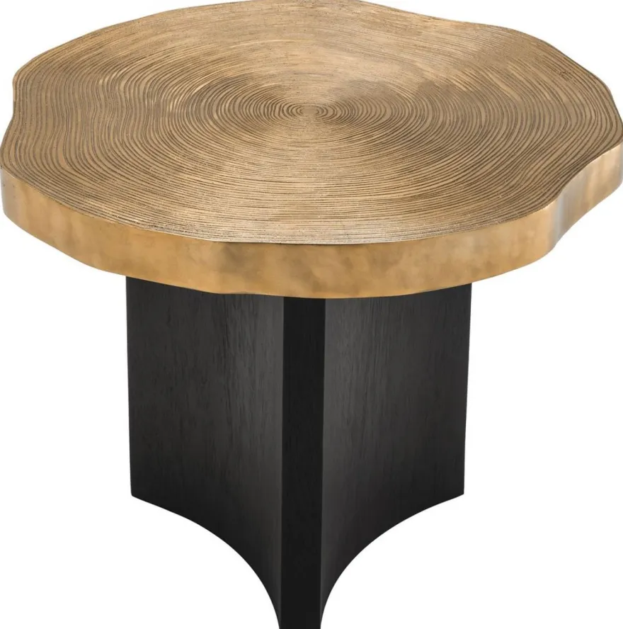 Casa Padrino Luxus Beistelltisch Messingfarben / Schwarz Ø 63,5 x H. 50,5 cm - Luxuriöser Beistelltisch mit Tischplatte im Baumscheiben Design