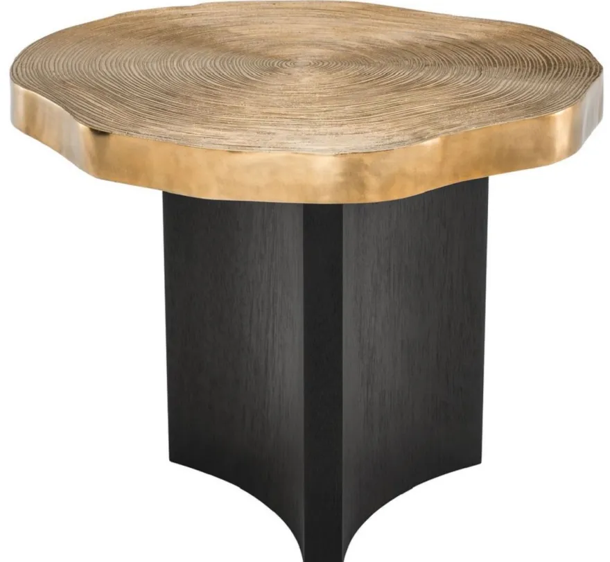 Casa Padrino Luxus Beistelltisch Messingfarben / Schwarz Ø 63,5 x H. 50,5 cm - Luxuriöser Beistelltisch mit Tischplatte im Baumscheiben Design