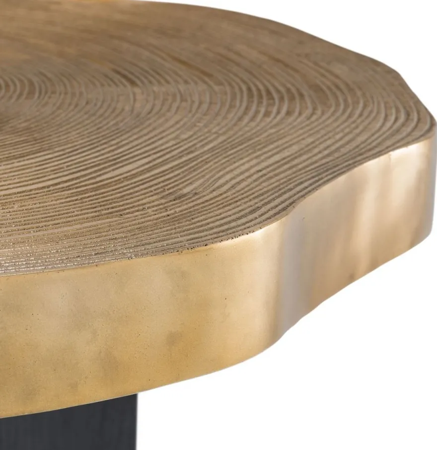 Casa Padrino Luxus Beistelltisch Messingfarben / Schwarz Ø 63,5 x H. 50,5 cm - Luxuriöser Beistelltisch mit Tischplatte im Baumscheiben Design