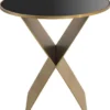 Casa Padrino Luxus Beistelltisch Messingfarben / Schwarz Ø 50 x H. 50 cm - Runder Edelstahl Tisch mit Glasplatte - Wohnzimmer Möbel - Luxus Kollektion