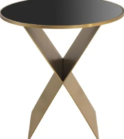 Casa Padrino Luxus Beistelltisch Messingfarben / Schwarz Ø 50 x H. 50 cm - Runder Edelstahl Tisch mit Glasplatte - Wohnzimmer Möbel - Luxus Kollektion