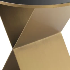 Casa Padrino Luxus Beistelltisch Messingfarben / Schwarz Ø 50 x H. 50 cm - Runder Edelstahl Tisch mit Glasplatte - Wohnzimmer Möbel - Luxus Kollektion