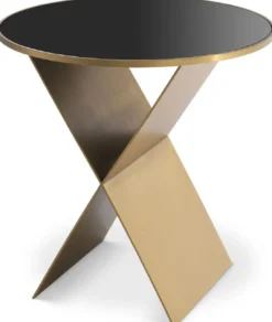 Casa Padrino Luxus Beistelltisch Messingfarben / Schwarz Ø 50 x H. 50 cm - Runder Edelstahl Tisch mit Glasplatte - Wohnzimmer Möbel - Luxus Kollektion