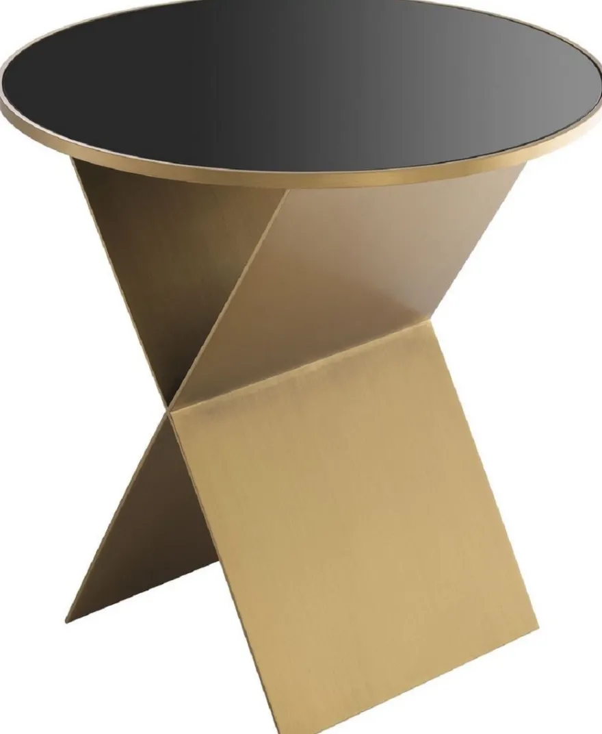 Casa Padrino Luxus Beistelltisch Messingfarben / Schwarz Ø 50 x H. 50 cm - Runder Edelstahl Tisch mit Glasplatte - Wohnzimmer Möbel - Luxus Kollektion