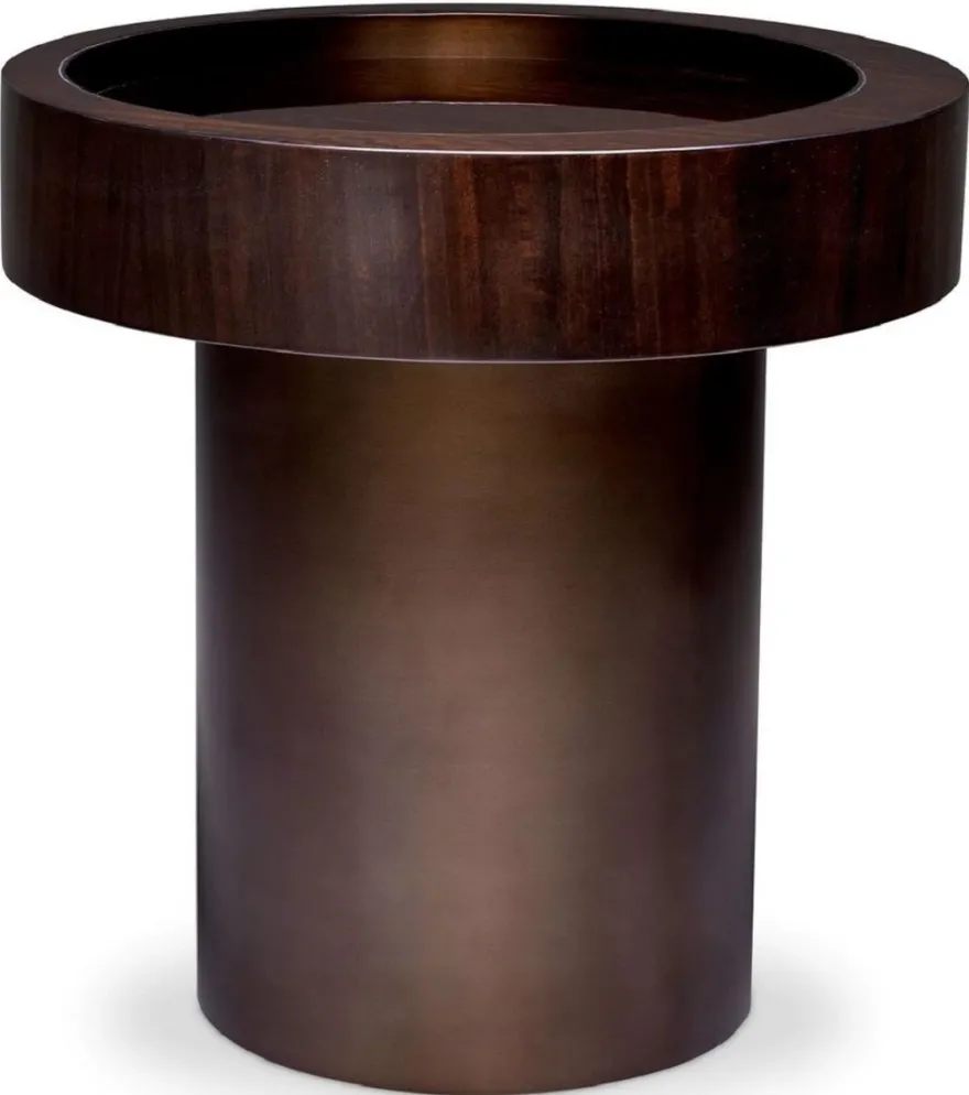 Casa Padrino Luxus Beistelltisch Dunkelbraun Hochglanz / Bronze Ø 50 x H. 50,5 cm - Runder Wohnzimmer Tisch - Wohnzimmer Möbel - Luxus Möbel - Luxus Einrichtung - Wohnzimmer Einrichtung