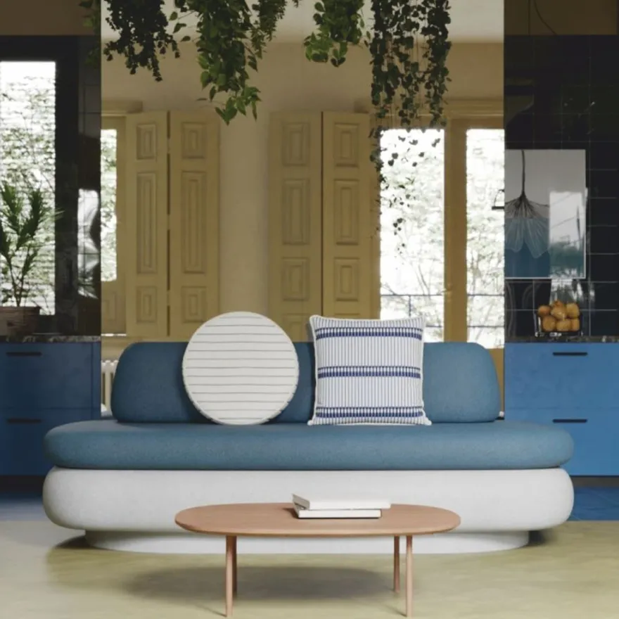 Casa Padrino Luxus Beton Sofa Weiß / Blau 188 cm - Outdoor Garten Sofa