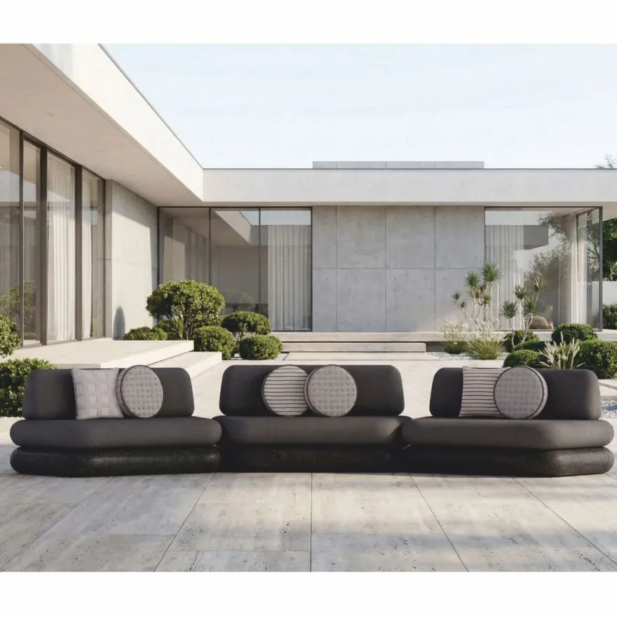 Casa Padrino Luxus Beton Sofa Grau / Anthrazit 463 cm - Outdoor Garten Sofa