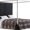Casa Padrino Luxus Bettgestell mit Kopfteil in schwarzer Leder-Optik 190 x 220 x H. 220 cm - Designermöbel