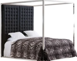 Casa Padrino Luxus Bettgestell mit Kopfteil in schwarzer Leder-Optik 190 x 220 x H. 220 cm - Designermöbel