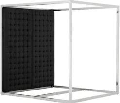 Casa Padrino Luxus Bettgestell mit Kopfteil in schwarzer Leder-Optik 190 x 220 x H. 220 cm - Designermöbel
