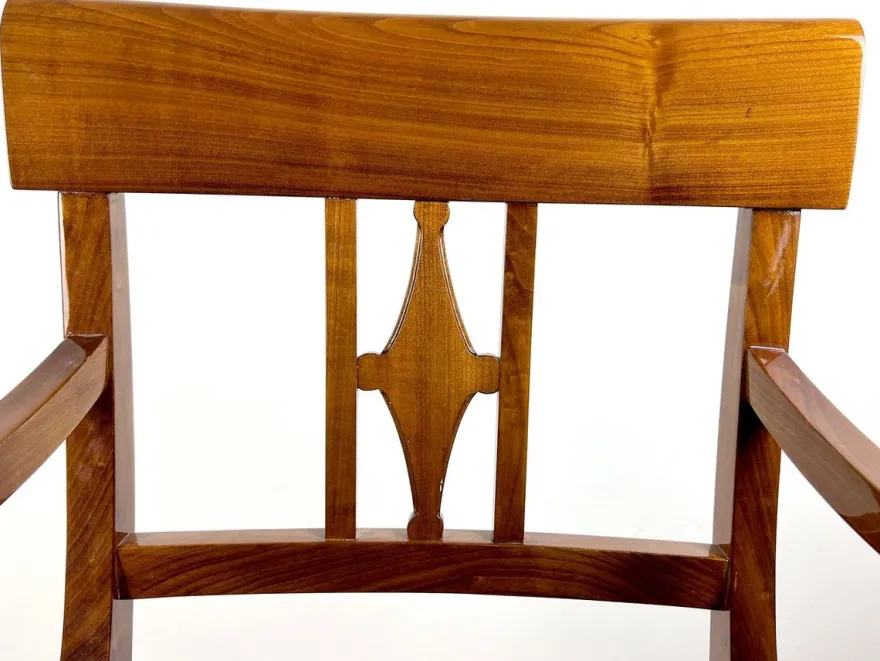 Casa Padrino Luxus Biedermeier Esszimmer Stuhl mit Armlehnen und Streifen Braun / Schwarz 59 x H. 94 cm - Massivholz Küchen Stuhl - Massivholz Esszimmer Möbel - Biedermeier Esszimmer Möbel