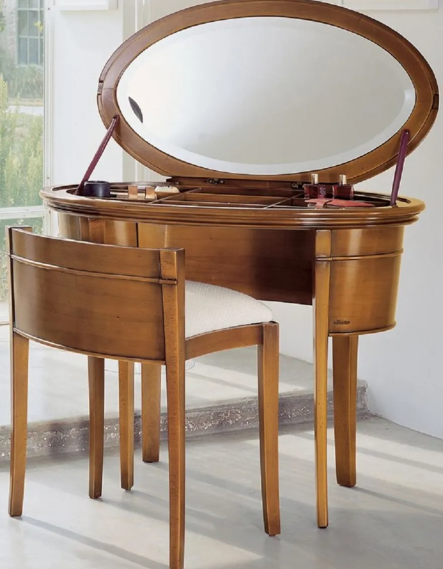 Casa Padrino Luxus Biedermeier Schminkkonsole mit Stuhl Braun / Weiß - Schlafzimmer Möbel - Hotel Möbel - Luxus Qualität - Made in Italy