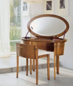 Casa Padrino Luxus Biedermeier Schminkkonsole mit Stuhl Braun / Weiß - Schlafzimmer Möbel - Hotel Möbel - Luxus Qualität - Made in Italy