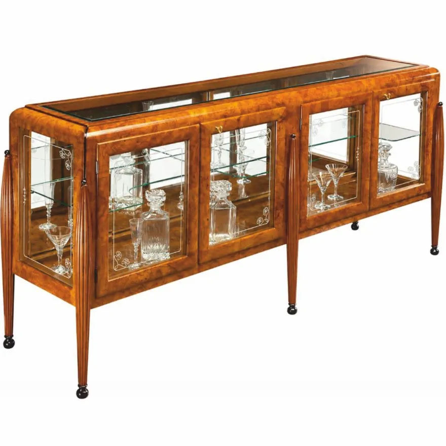 Casa Padrino Luxus Biedermeier Sideboard mit 4 Glastüren Braun 190 cm - Biedermeier Möbel - Made in Italy