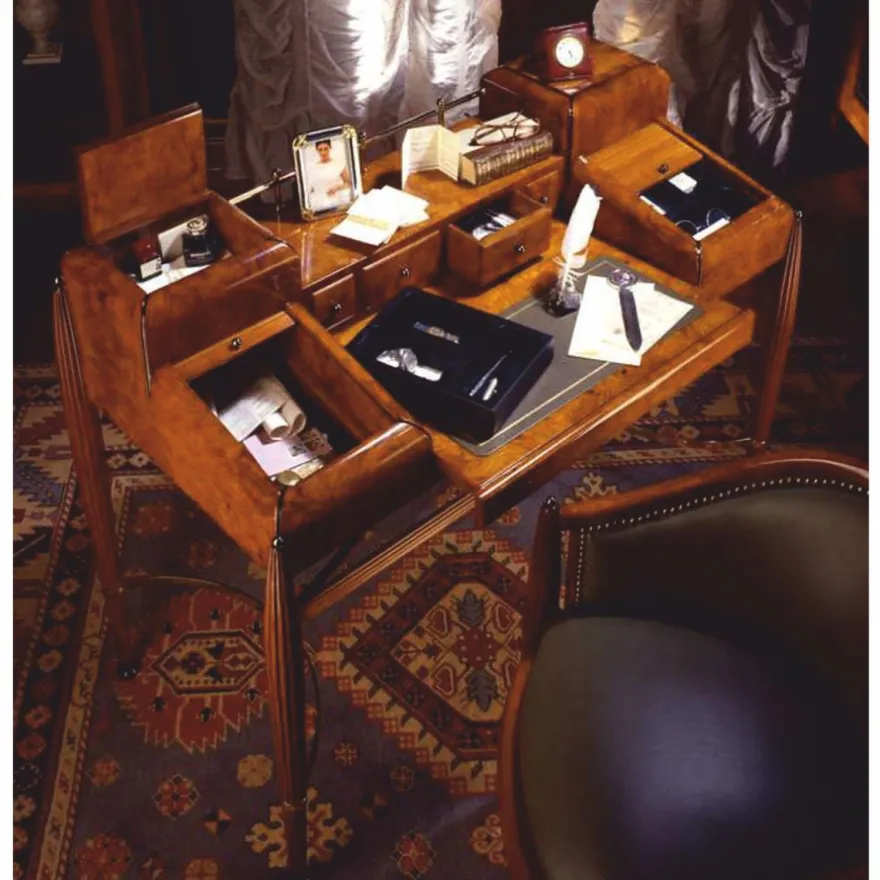 Casa Padrino Luxus Biedermeier Massivholz Sekretär Braun / Grün / Gold / Schwarz 120 cm - Biedermeier Büro Möbel - Made in Italy