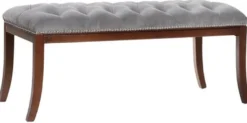 Casa Padrino Luxus Biedermeier Sitzbank Grau / Braun 89 x 38 x H. 36 cm - Gepolsterte Wohnzimmer Bank - Schlafzimmer Bank - Wohnzimmer Möbel - Schlafzimmer Möbel - Biedermeier Möbel