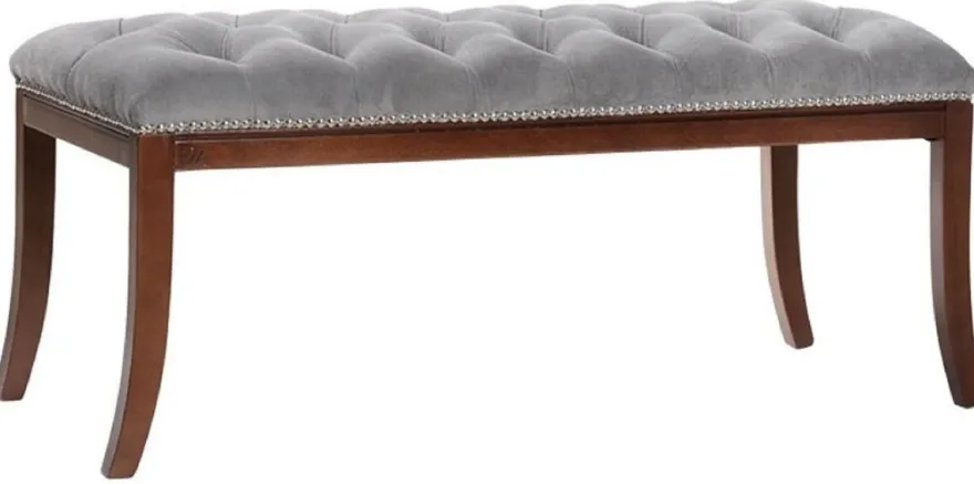 Casa Padrino Luxus Biedermeier Sitzbank Grau / Braun 89 x 38 x H. 36 cm - Gepolsterte Wohnzimmer Bank - Schlafzimmer Bank - Wohnzimmer Möbel - Schlafzimmer Möbel - Biedermeier Möbel