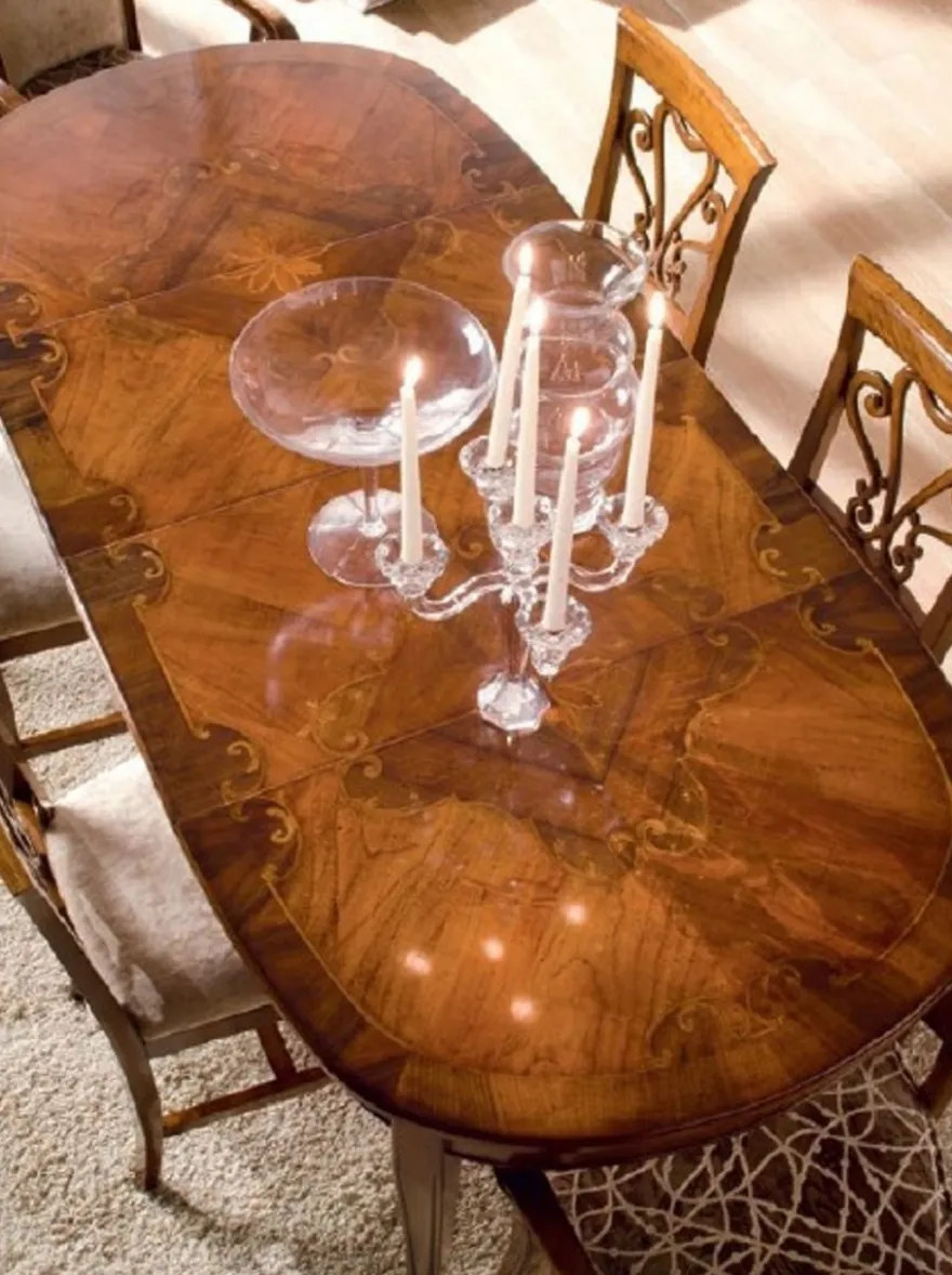 Casa Padrino Luxus Biedermeier Massivholz Esstisch Braun Intarsien - Ovaler ausziehbarer Esszimmertisch - Biedermeier Esszimmer Möbel - Luxus Qualität - Made in Italy