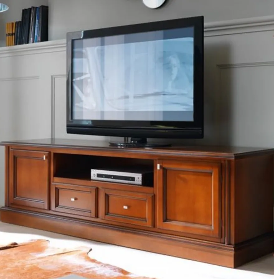 Casa Padrino Luxus Biedermeier TV Kommode 200 x 50 x H 61 cm - Sideboard Fernsehschrank Braun Holzfarben Möbel