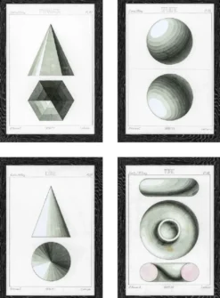 Casa Padrino Luxus Bilder Set Sphärische Projektionen Schwarz / Weiß / Grau 59 x H. 83 cm - Kunstdrucke - Wandbilder - Wanddeko - Deko Accessoires