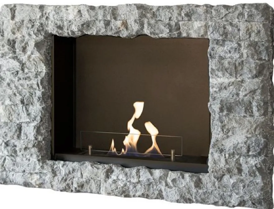 Casa Padrino Luxus Bioethanol Wandkamin Grau 97 x 19 x H. 65 cm - Wohnzimmer Kamin in Steinoptik - Wohnzimmer Deko Accessoires - Luxus Möbel - Luxus Bioethanol Wandkamine