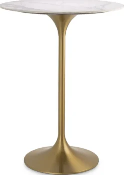 Casa Padrino Luxus Bistrotisch Weiß / Messingfarben Ø 79 x H. 106,5 cm - Moderner Stehtisch mit Marmorplatte - Runder Bartisch - Luxus Bar Möbel - Luxus Gastronomie Möbel - Luxus Qualität