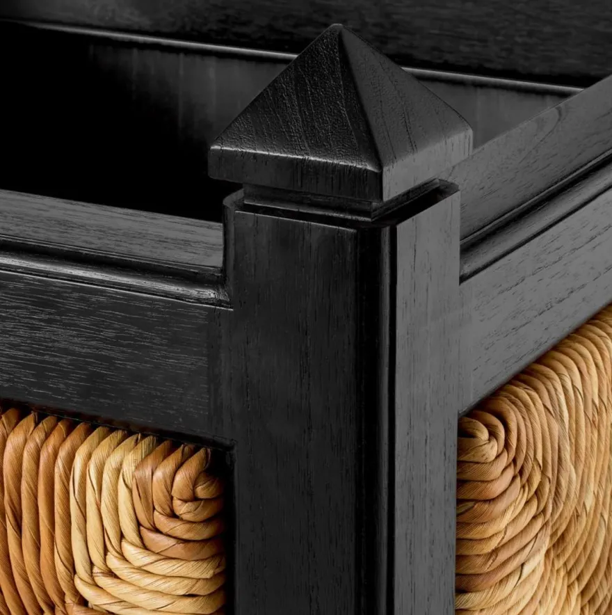 Casa Padrino Luxus Blumentopf Naturfarben / Schwarz H. 80 cm - Quadratischer Pflanzentopf