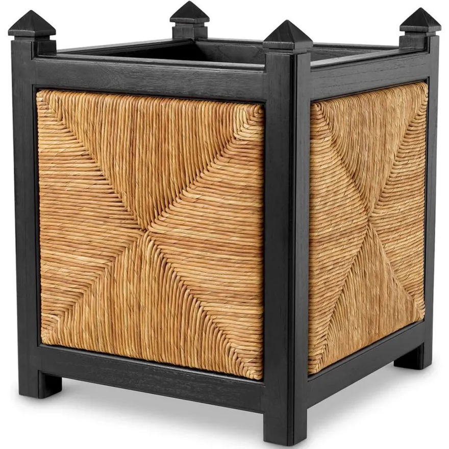 Casa Padrino Luxus Blumentopf Naturfarben / Schwarz H. 80 cm - Quadratischer Pflanzentopf