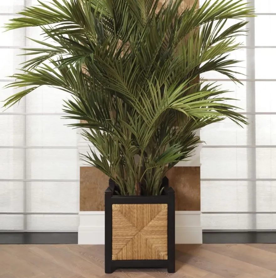 Casa Padrino Luxus Blumentopf Naturfarben / Schwarz H. 80 cm - Quadratischer Pflanzentopf