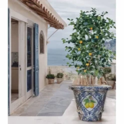 Casa Padrino Luxus Blumentopf Blau / Weiß / Bunt Ø 80 x H. 63 cm - Garten Deko