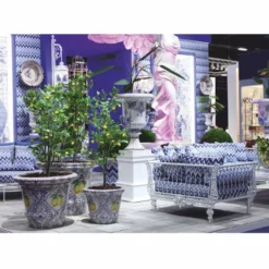 Casa Padrino Luxus Blumentopf Blau / Weiß / Bunt Ø 80 x H. 63 cm - Garten Deko