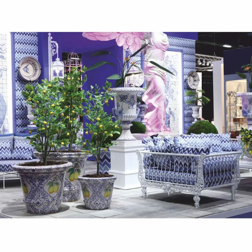 Casa Padrino Luxus Blumentopf Blau / Weiß / Bunt Ø 80 x H. 63 cm - Garten Deko