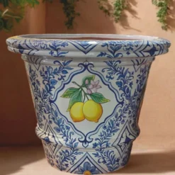 Casa Padrino Luxus Blumentopf Blau / Weiß / Bunt Ø 80 x H. 63 cm - Garten Deko