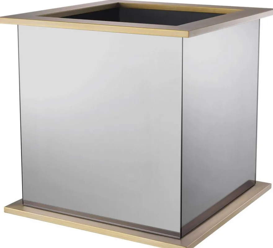 Casa Padrino Luxus Blumentopf Messingfarben / Grau 50 x 50 x H. 49 cm - Verspiegelter Edelstahl Pflanzentopf - Luxus Kollektion