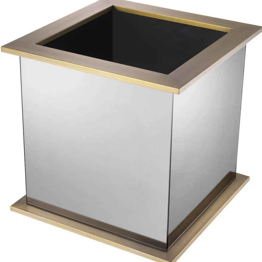 Casa Padrino Luxus Blumentopf Messingfarben / Grau 50 x 50 x H. 49 cm - Verspiegelter Edelstahl Pflanzentopf - Luxus Kollektion