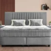 Casa Padrino Luxus Boxspringbett mit Kopfteil in Streifenoptik Grau 160 x 200 cm - Luxus Schlafzimmer Möbel
