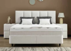 Casa Padrino Luxus Boxspringbett mit gepolstertem Kopfteil Weiß 90 x 200 cm - Luxus Schlafzimmer Möbel