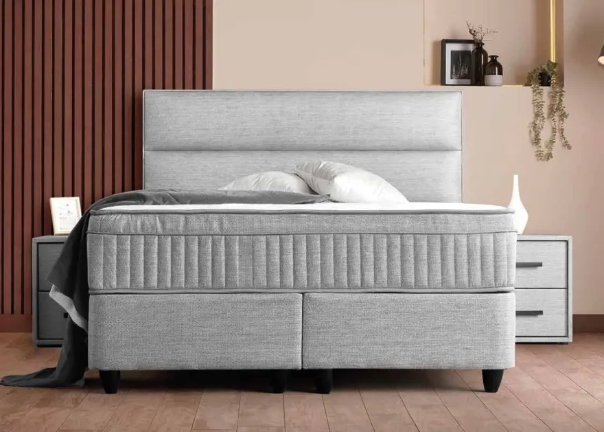 Casa Padrino Luxus Boxspringbett mit glattem Kopfteil Grau 180 x 200 cm - Luxus Schlafzimmer Möbel