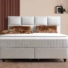 Casa Padrino Luxus Boxspringbett mit Kopfteil in Feldoptik Creme 120 x 200 cm - Luxus Schlafzimmer Möbel