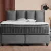 Casa Padrino Luxus Boxspringbett mit Kopfteil in Paneeloptik Grau 160 x 200 cm - Luxus Schlafzimmer Möbel