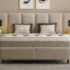 Casa Padrino Luxus Boxspringbett mit hohem Wandkopfteil und Leseleuchten Taupe 160 x 200 cm - Luxus Schlafzimmer Möbel