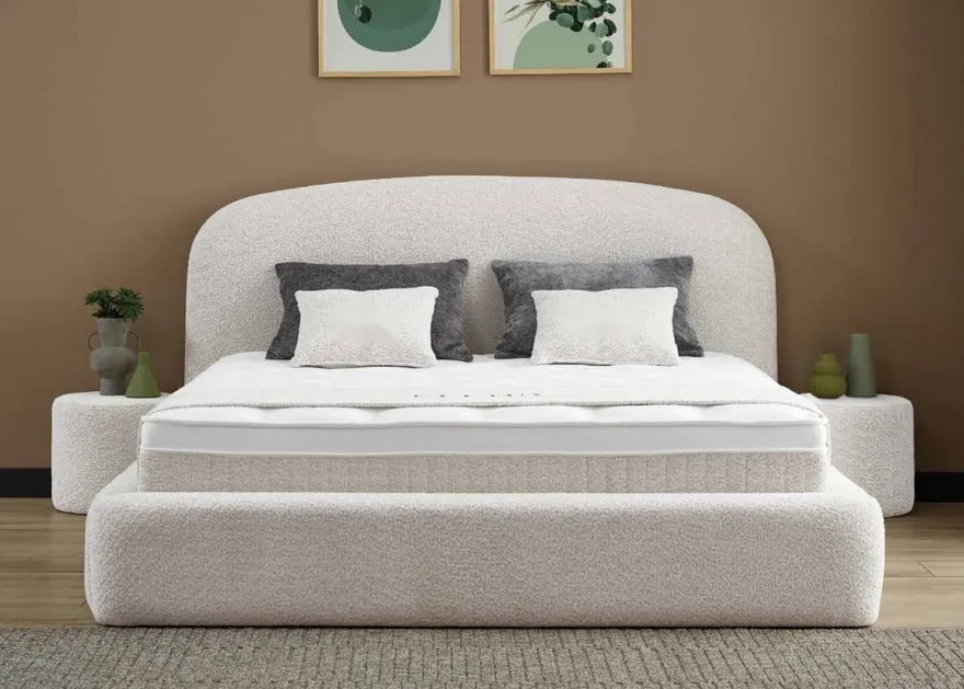 Casa Padrino Luxus Boxspringbett mit gewölbtem Kopfteil Creme 140 x 200 cm - Luxus Schlafzimmer Möbel